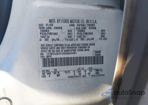 2002 Ford Escape Xlt from USA, damaged, VIN 1FMYU03102KB65481